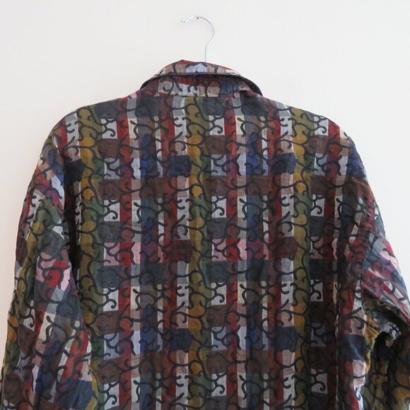 VINTAGE JHANE BARNES Abstract Checked Multicolor Button Down Shirt Men's Size M - Picture 11 of 14